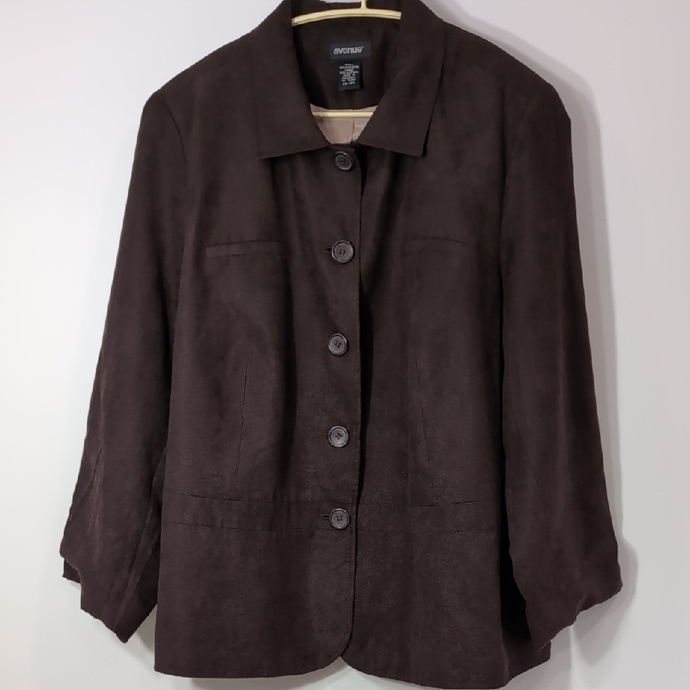 Avenue | Dark Brown Faux Suede Blazer Oversized Size 22/24 - Picture 2 of 7